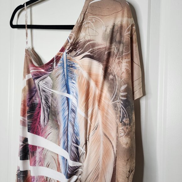 Vintage Dots one shoulder boho feather print Y2K dress size M - Picture 6 of 11